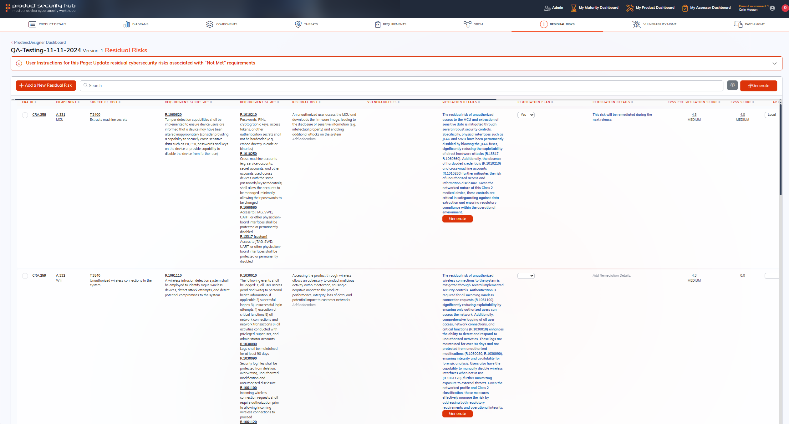 CVSS risk assessment screenshot