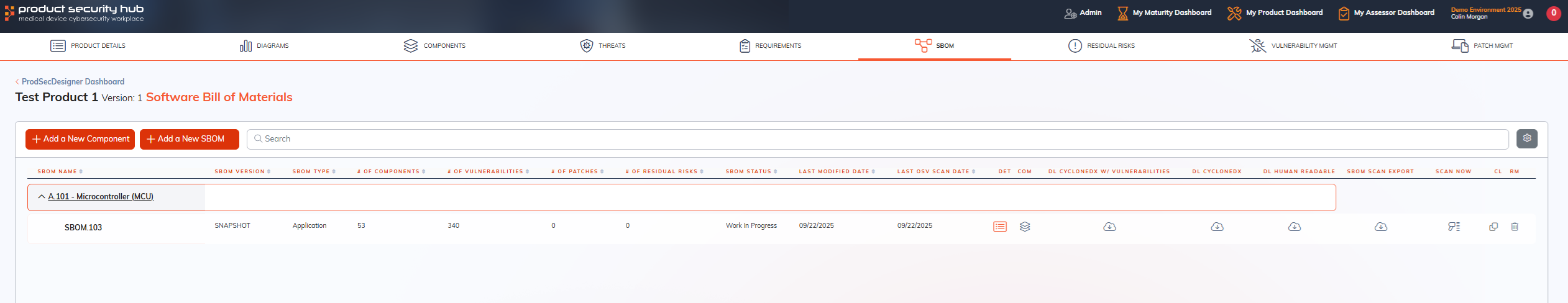 SBOM workspace screenshot