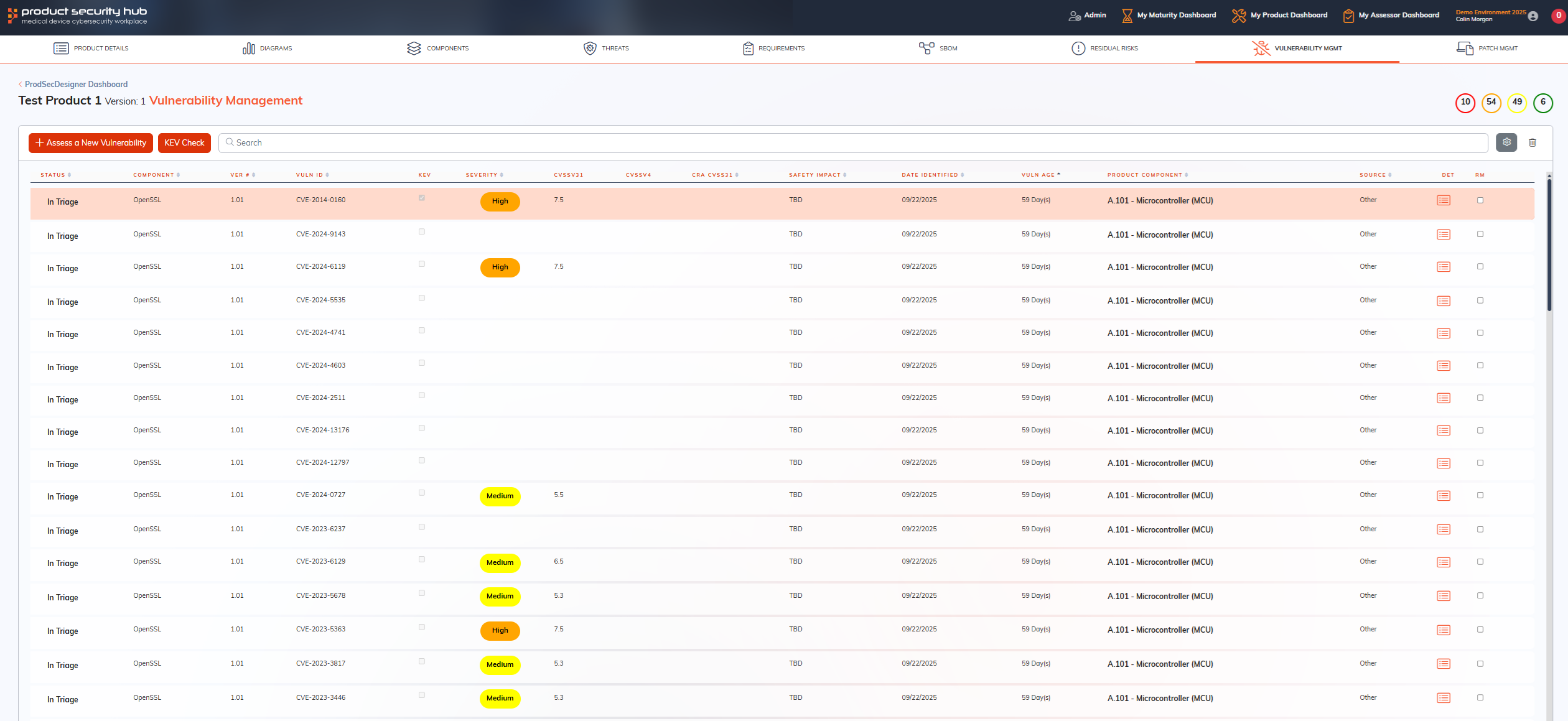 Vulnerability triage screenshot
